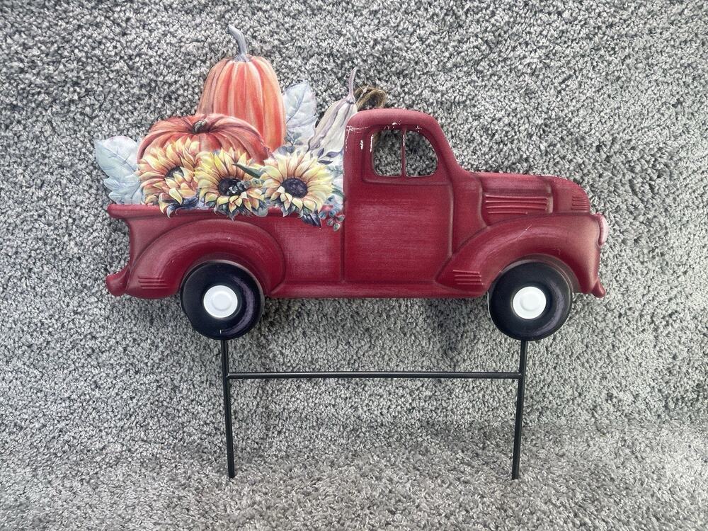 Fall Decorations Outdoor Pumpkin Vintage Truck Metal Decorative Garden Stake